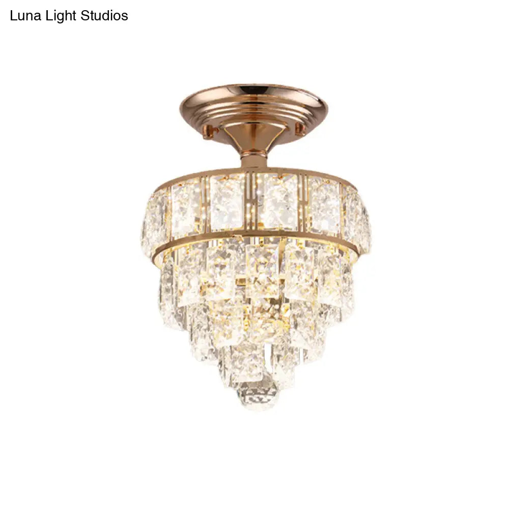DecorBites™ DecorBites™ Modern Gold Beveled Crystal LED Ceiling Flush Mount with 4 Tiers - Elegant Hallway Lighting