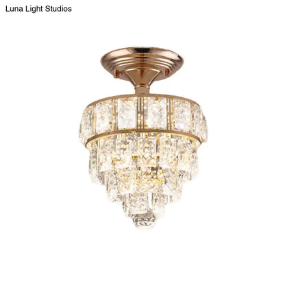 DecorBites™ DecorBites™ Modern Gold Beveled Crystal LED Ceiling Flush Mount with 4 Tiers - Elegant Hallway Lighting