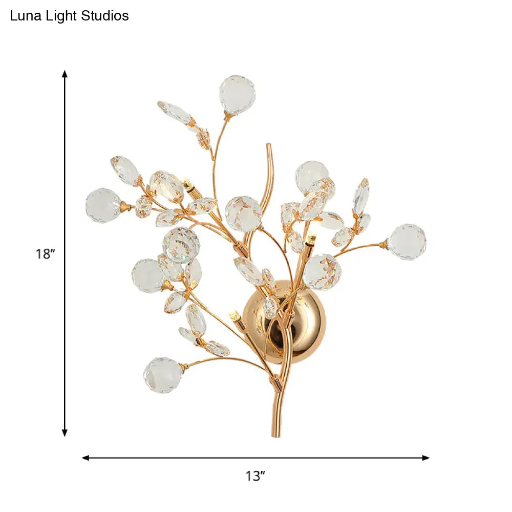 DecorBites™ DecorBites™ Modern Gold Beveled Crystal Wall Light with Branch Design - 2/3 Heads - Wall Mounted Fixture