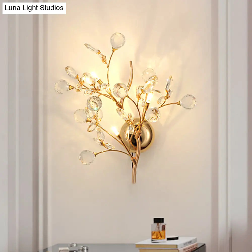 DecorBites™ DecorBites™ Modern Gold Beveled Crystal Wall Light with Branch Design - 2/3 Heads - Wall Mounted Fixture
