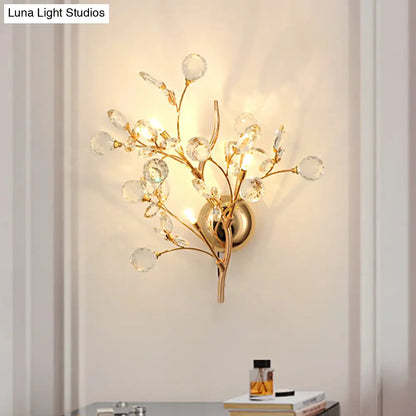 DecorBites™ DecorBites™ Modern Gold Beveled Crystal Wall Light with Branch Design - 2/3 Heads - Wall Mounted Fixture