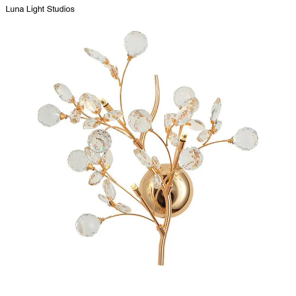 DecorBites™ DecorBites™ Modern Gold Beveled Crystal Wall Light with Branch Design - 2/3 Heads - Wall Mounted Fixture