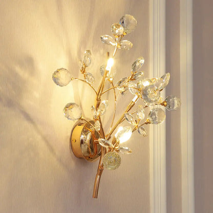 DecorBites™ DecorBites™ Modern Gold Beveled Crystal Wall Light with Branch Design - 2/3 Heads - Wall Mounted Fixture