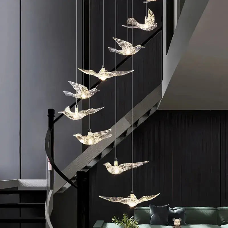 Modern gold bird design led chandelier with translucent glass pendants for living room decorbites bird design led lighting