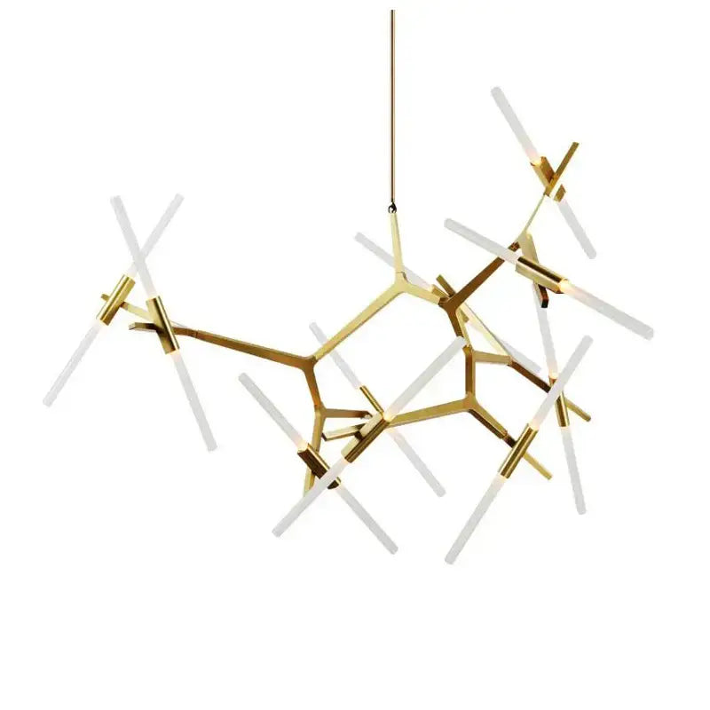Modern gold and black branch suspension pendant light with translucent white glass rods for dining room decorbites branch suspension