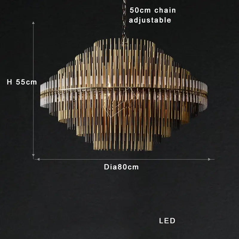 A modern gold and black brass glass ceiling chandelier with tiered geometric rods for living room decorbites brass glass