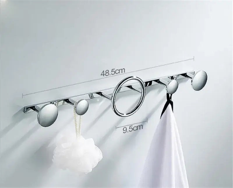 Modern gold and black brass towel hook set wall-mounted with chrome finish five hooks including circular ring and knobs