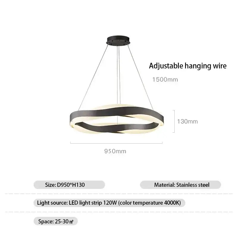 Modern gold and black stainless steel pendant light with elegant black circle and LED strip lighting for living room chandelier