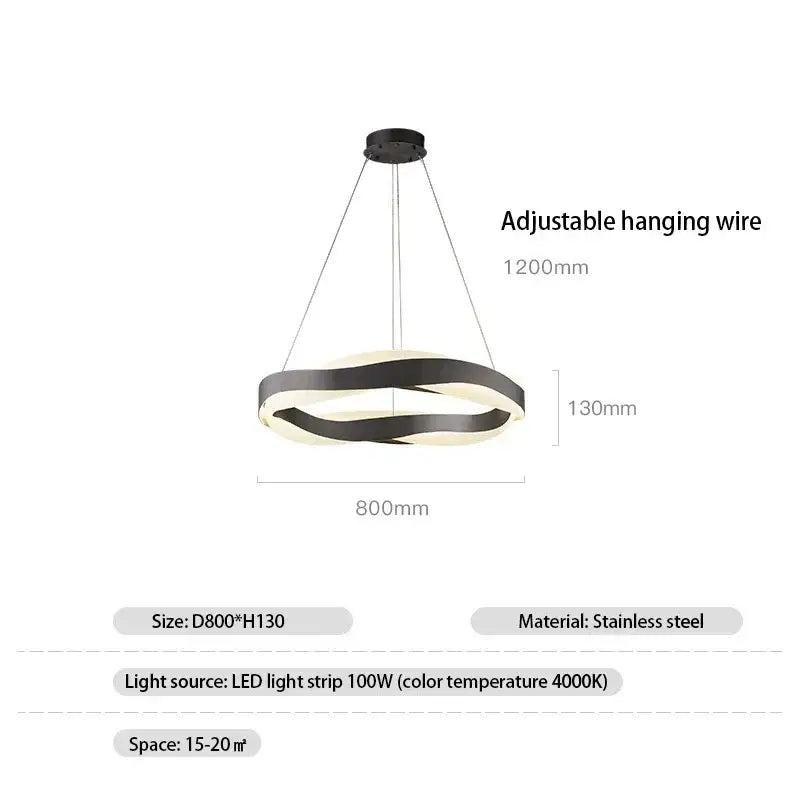 Modern gold and black circle pendant light with elegant black stainless steel ring and led strip lighting