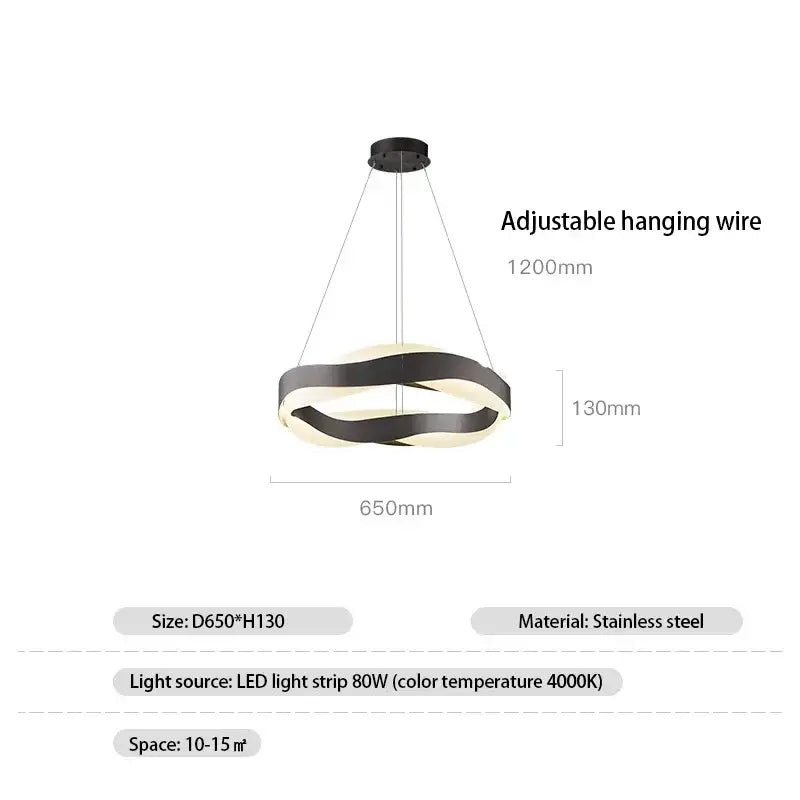 Modern gold and black circle pendant light with elegant black ring and stainless steel construction for living room