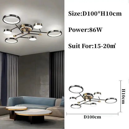 Modern gold black pendant light with multiple illuminated circular rings designed for living room decorbites gold black decor