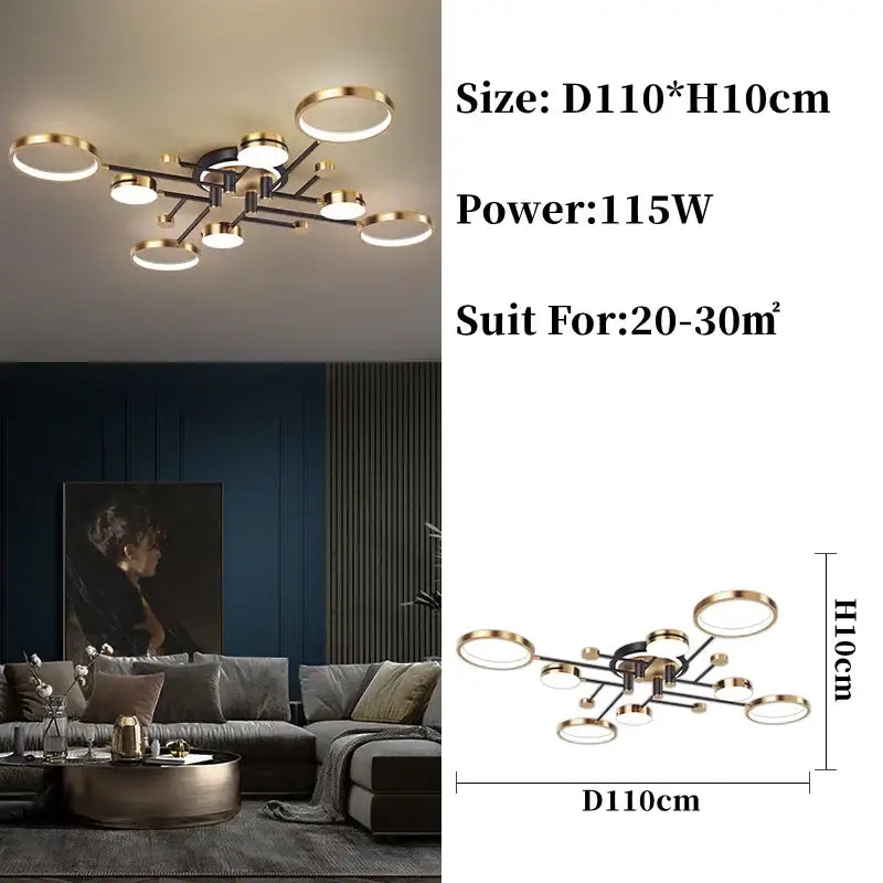 Modern gold black pendant light with gold-toned circular design and sleek black metal frame for living room decorbites gold black