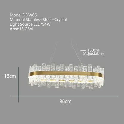 Modern gold and black crystal led chandelier with a gold-toned oval frame and decorbites crystal led accents for dining room decor