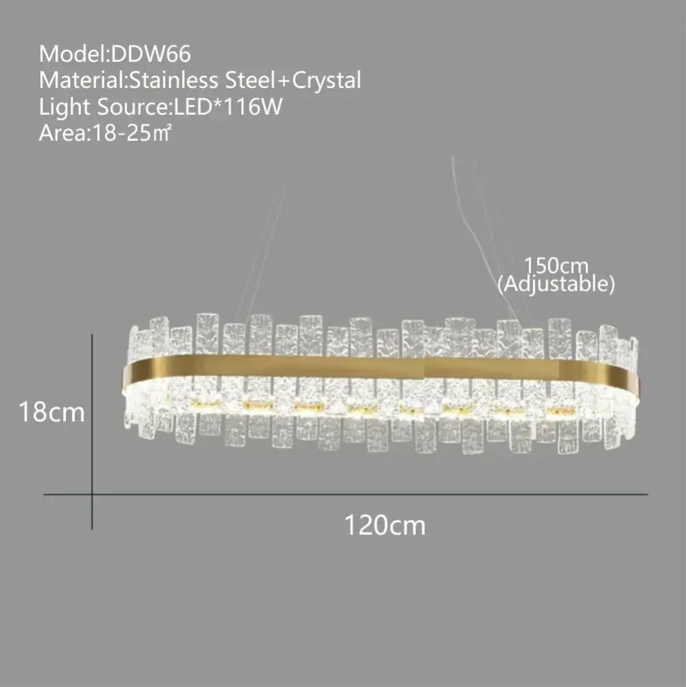 Modern gold and black crystal led chandelier featuring a gold-toned oval frame with decorbites crystal led accents for dining room decor
