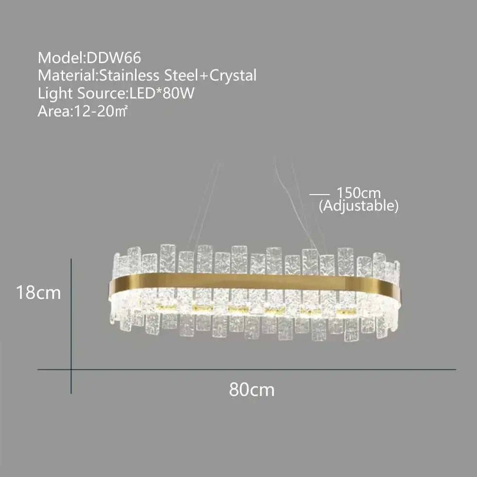 Elegant modern gold and black decorbites crystal led chandelier with gold stainless steel frame and cascading clear crystals for dining room decor