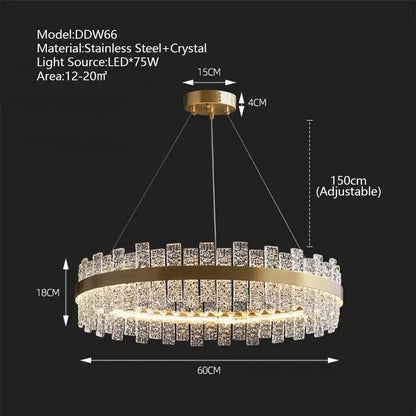 Modern gold and black crystal led chandelier dining room pendant light with stacked crystal blocks and stainless steel decorbites crystal led design