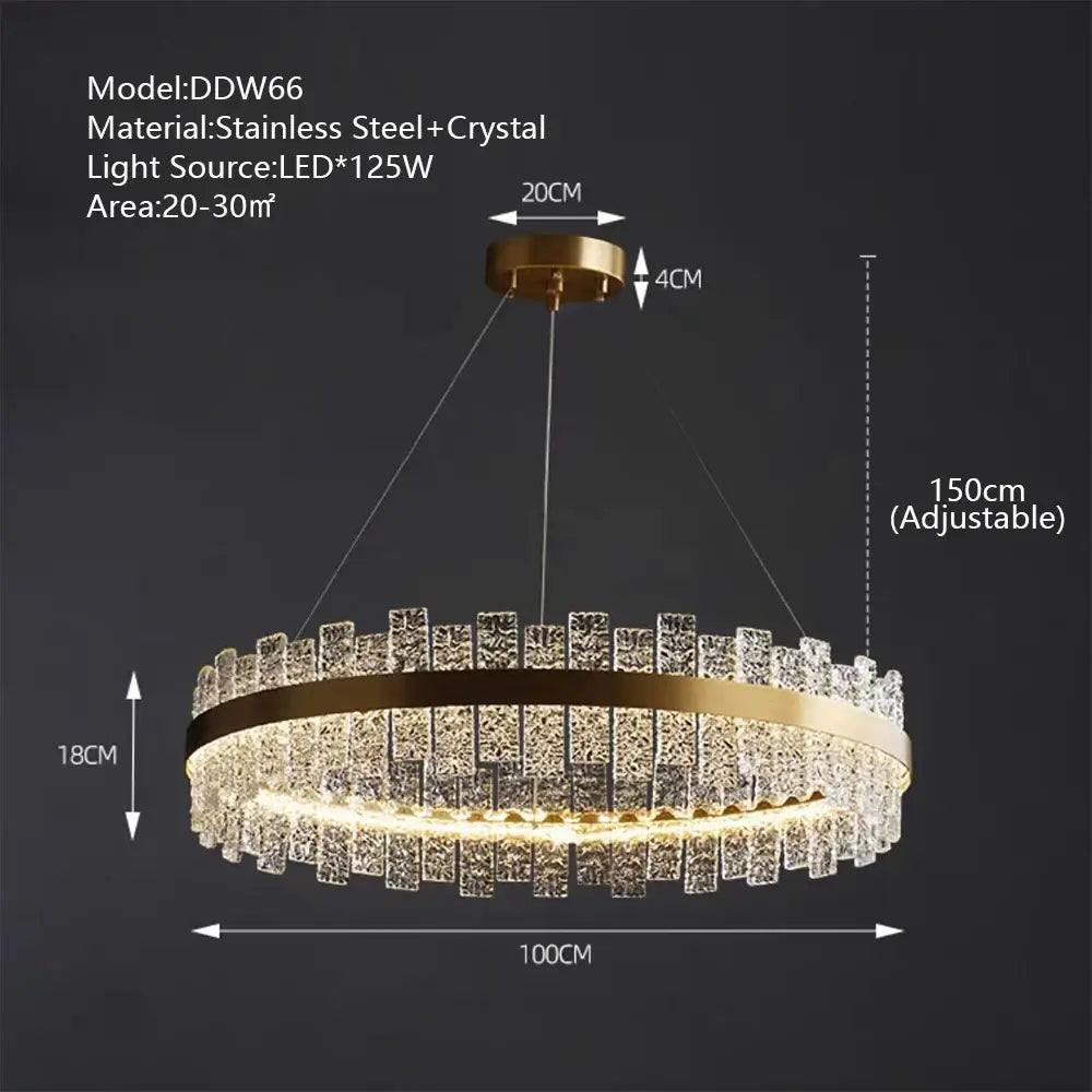 Modern gold and black crystal led chandelier with tiered clear rectangular pieces and stainless steel frames for dining room decorbites crystal led