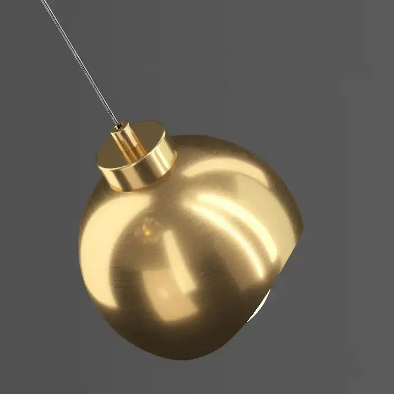 A sleek brushed gold spherical pendant light with polished metallic finish and thin wire suspension color options bulbs included