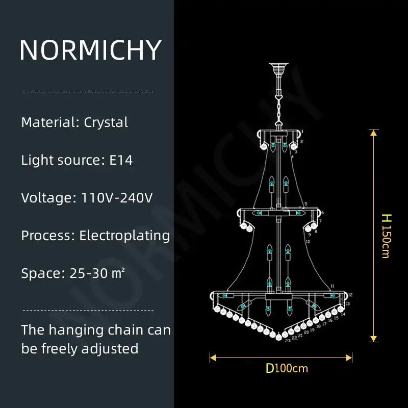 Modern gold and black crystal pendant light with tiered electroplated metal finish stainless steel frame for dining room