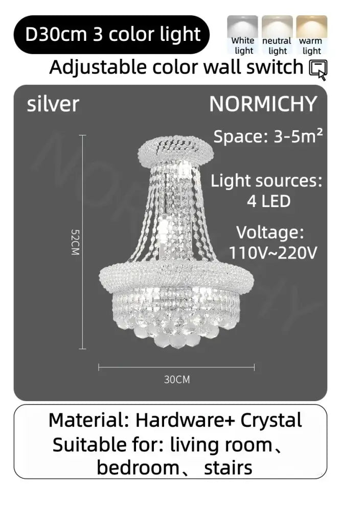 Silver chandelier pendant light with crystal accents stainless steel metal finish and adjustable color lighting for dining room