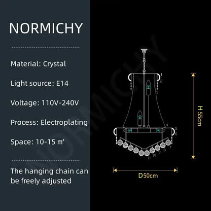 Modern gold and black crystal pendant light with bell-shaped electroplated metal finish and stainless steel detailing