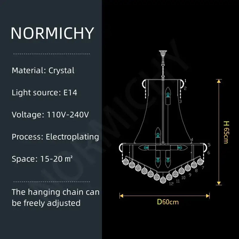 Elegant modern gold and black pendant light with bell-shaped crystal fixtures and stainless steel electroplated metal finish