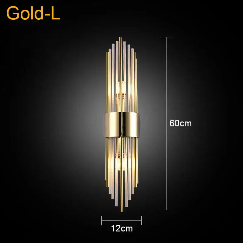 Modern gold and black crystal wall lamp with gold-toned metal rods and glass tubes for living room decorbites crystal wall lamp