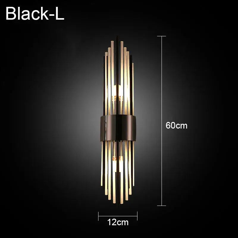 Modern gold and black crystal wall lamp with vertical glass rods and metallic band for living room decorbites crystal wall lamp