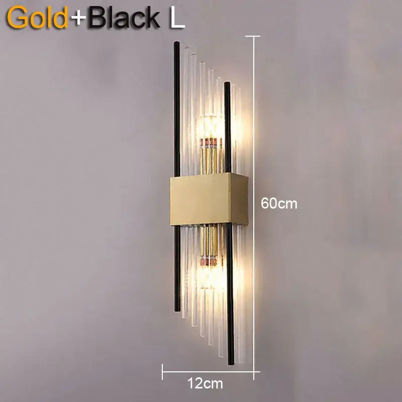 Modern gold and black crystal wall lamp with clear glass tubes for living room decorbites crystal wall lamp design