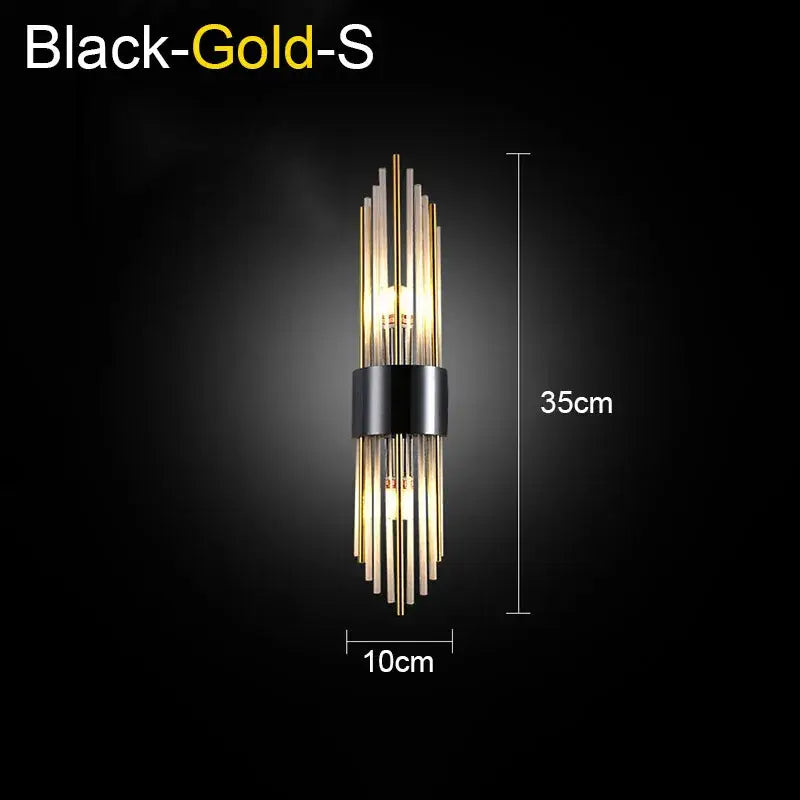 Modern gold and black crystal wall lamp with black band and slender rods for living room decorbites crystal wall lamp