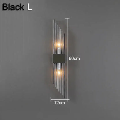 Modern gold and black crystal wall lamp with slender metallic rods and central rectangular accent for living room decorbites crystal wall lamp