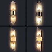 Modern gold and black crystal wall lamp with vertical glass rods and metallic accents for living room decorbites crystal wall lamp