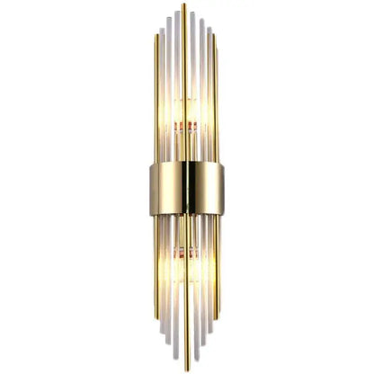 Modern gold and black crystal wall lamp with vertical glass rods and central metallic band for living room decorbites crystal wall lamp