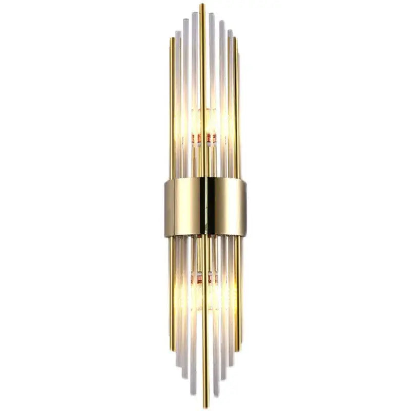 Modern gold and black crystal wall lamp with vertical glass rods and central metallic band for living room decorbites crystal wall lamp