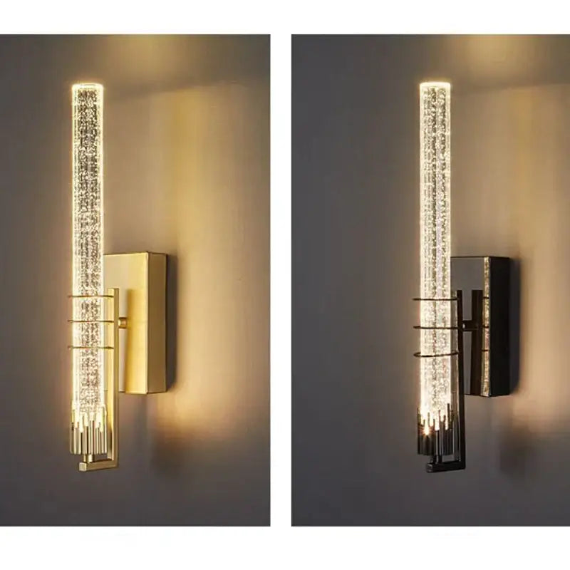 Modern gold and black crystal wall sconce with clear crystal body and metallic bracket for bedroom decorbites crystal wall lighting