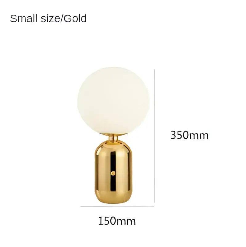 Modern gold and black decorbites glass ball led desk lamp with gold finish and frosted glass globe shade for bedroom light