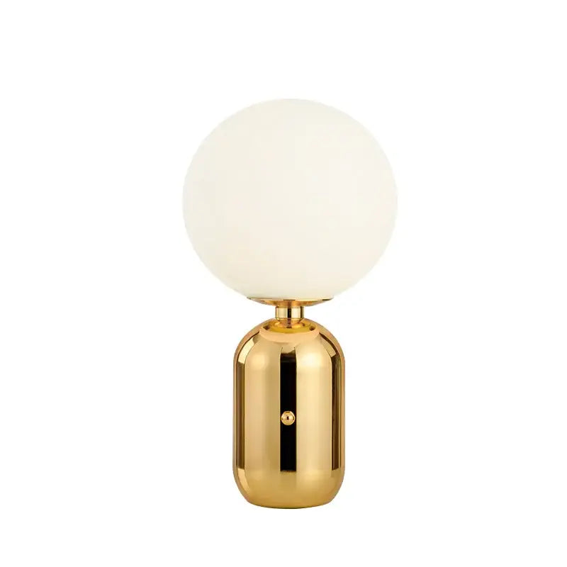 Modern gold and black decorbites glass ball led desk lamp with gold finish and frosted white spherical glass shade for bedroom light