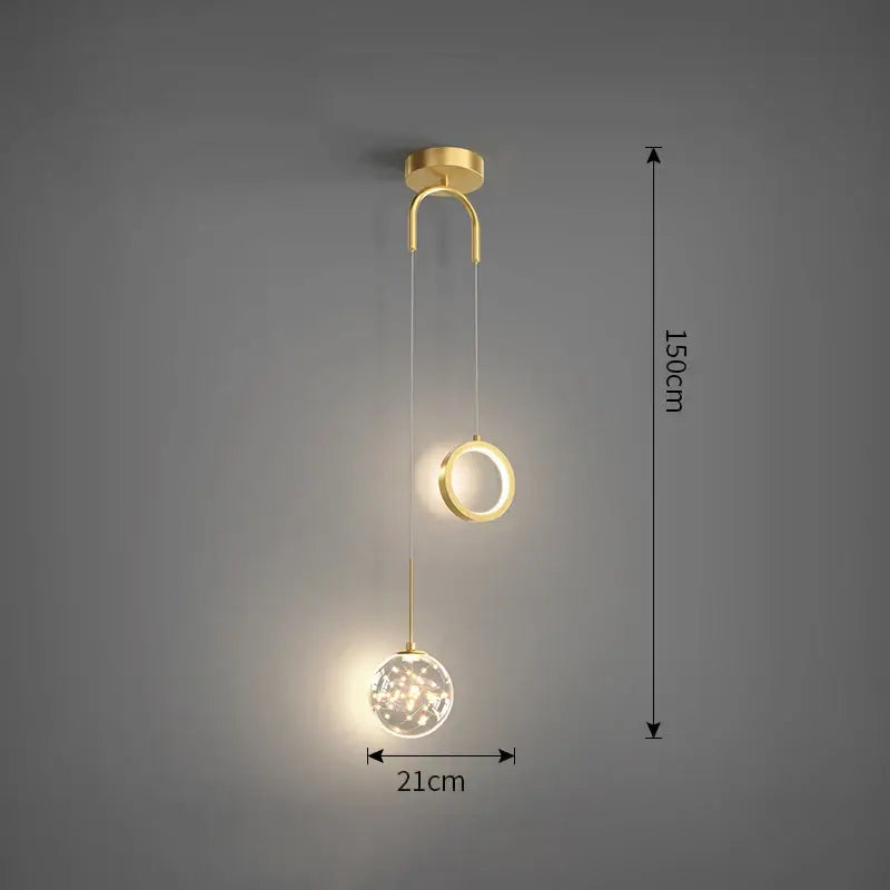 Modern gold and black glass globe pendant light with gold-toned frame and selectable light colors for dining rooms
