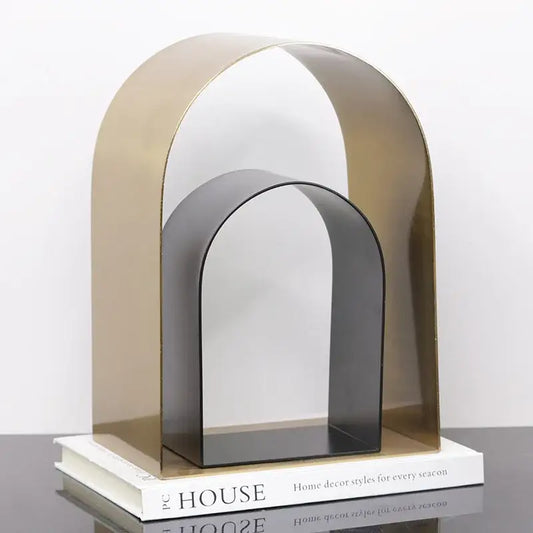 Modern gold and black metal sculpture bookend with double-arch design for living room decorbites golden arches metal