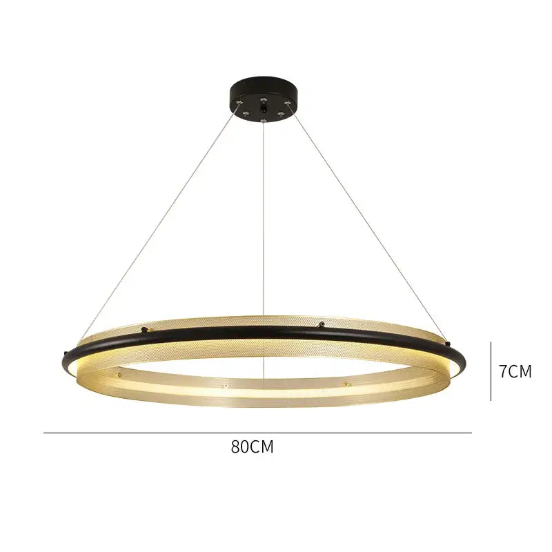 Modern gold and black honeycomb round pendant light with two mesh rings emitting warm ambient lighting for dining room decorbites honeycomb round pendant