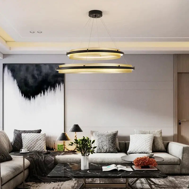 Modern gold and black honeycomb round pendant light with sleek double-ring design for dining room decorbites honeycomb round pendant