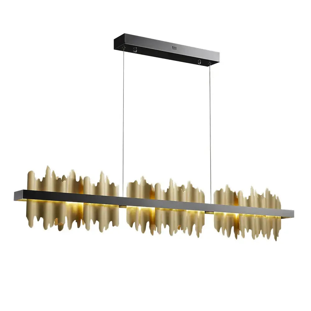 Modern gold and black iceberg design led chandelier with sleek rectangular frame and hanging cables for dining room decorbites iceberg design