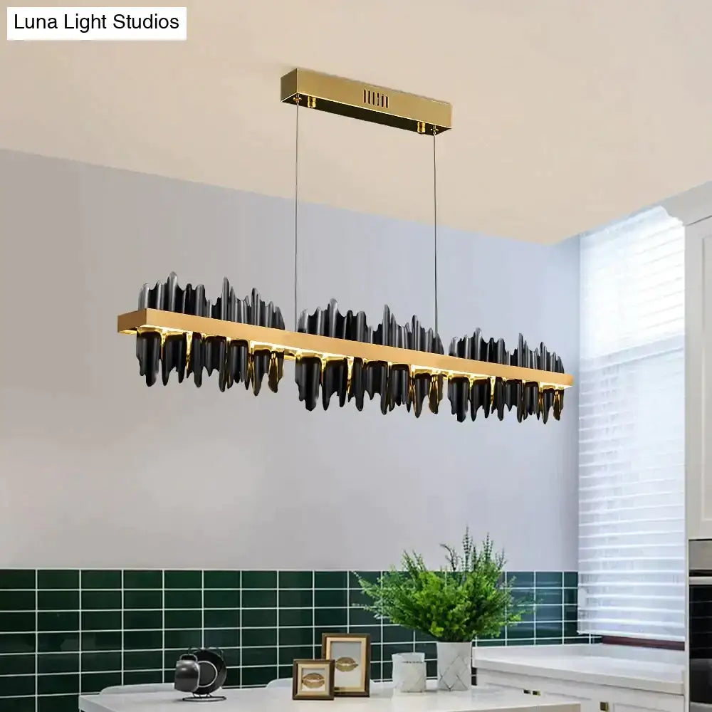 Modern black and gold rectangular pendant led chandelier lighting with sleek wave design for dining room decorbites irene