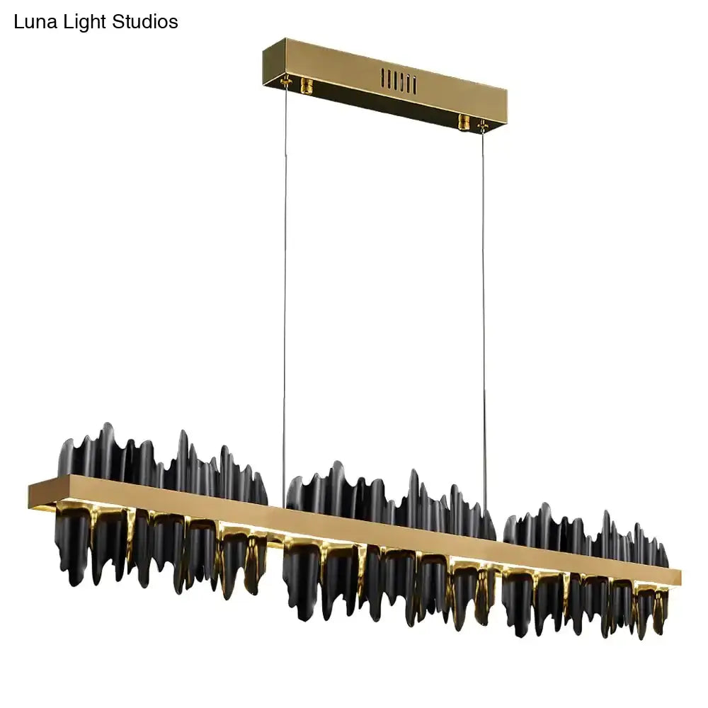 Modern black and gold rectangular led chandelier lighting with a sleek wave design for dining room by DecorBites™ Irene