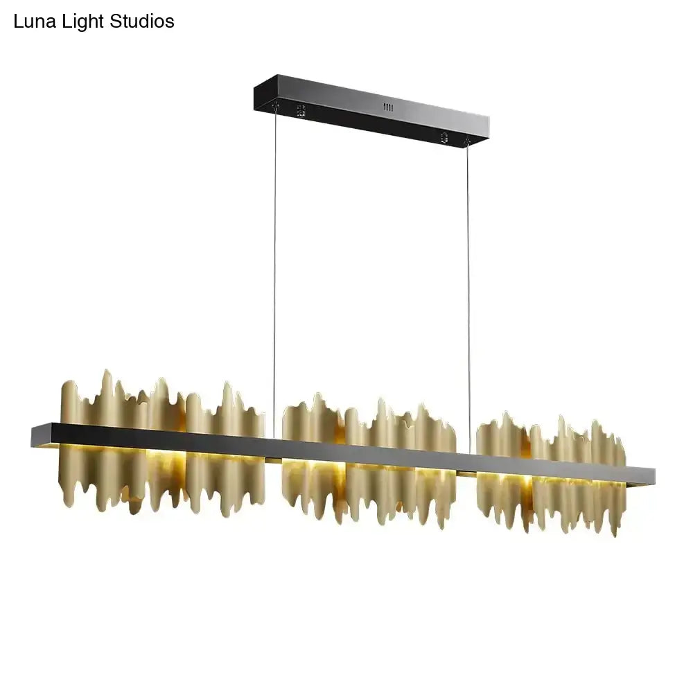 Modern gold and black led chandelier lighting with a sleek wave-like design for dining room by DecorBites™ Irene
