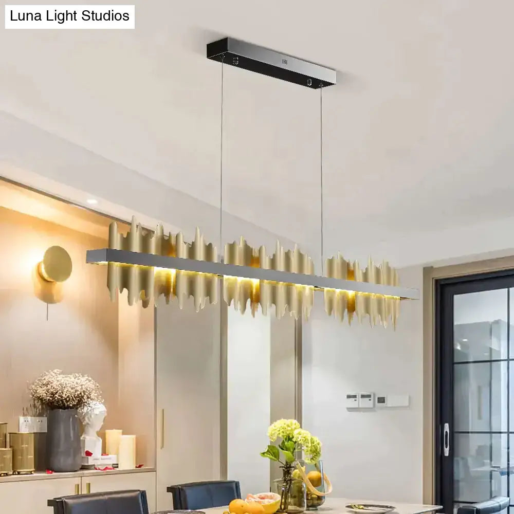 DecorBites Irene Iceberg Design modern gold-toned led chandelier lighting with sleek wave design for dining room