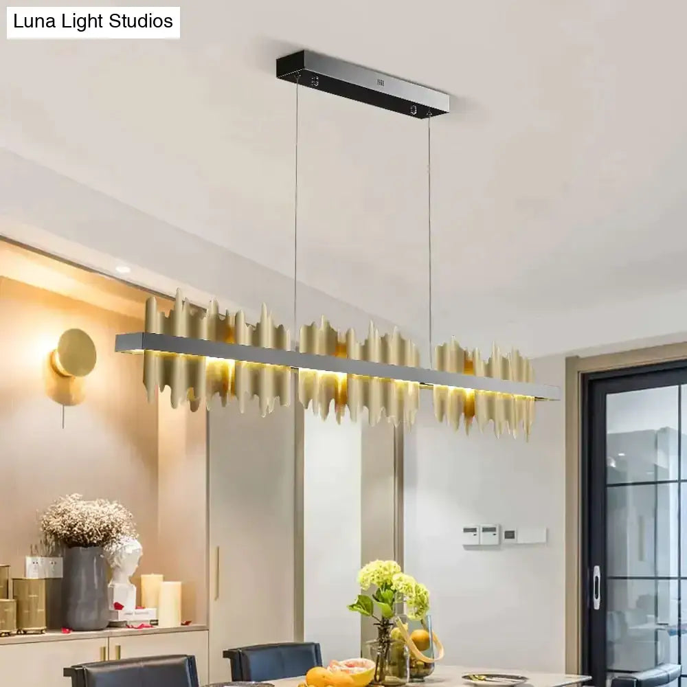 DecorBites Irene led chandelier lighting features a modern gold-toned linear wave design with integrated led lighting for dining rooms