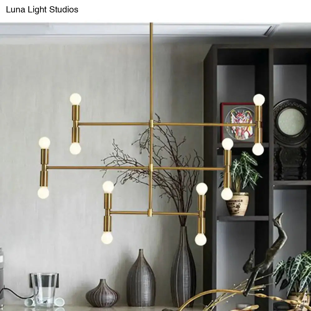 DecorBites™ modern led island light with gold black finish and rotatable arms minimalist geometric chandelier