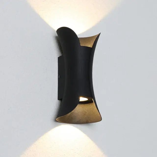 Black and gold modern wall light with curved sculptural design decorbites led wall light for garden decor