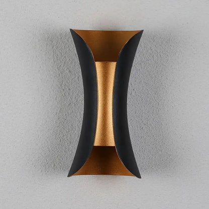 Modern gold and black LED wall light with sleek curved design and matte black brushed gold finishes for garden decorbites led wall use
